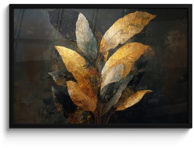 Poster in lijst - Fotolijst 90x60 cm - Posters - Gouden Bladcompositie – Botanische Luxe - Posterlijst zwart - Decoratie - Wanddecoratie woonkamer - Muurdecoratie slaapkamer