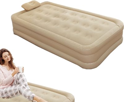 Luchtbed met pomp - Opblaasbaar matras - Kamperen en slapen - Automatisch opblaasbaar - Twin formaat - Beige