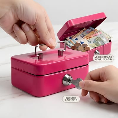 Spaarkistje - Roze - Met slot - 2 Sleutels - Metalen spaar box - Compact en veilig - Spaarpot met gleuf - Geldkist