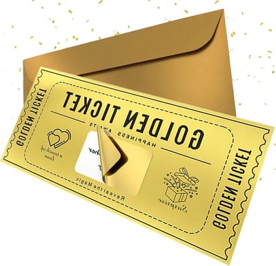 Set van 1 gouden kraslot met gepersonaliseerde plastic voucher voor Valentijnsdag, Kerst en feestelijke momenten, perfect als cadeau of herinneringskaart