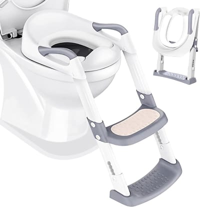 Toiletbril kinderwc-bril met trap - in hoogte verstelbaar en inklapbaar - voor kleine kinderen jongens meisjes - wit