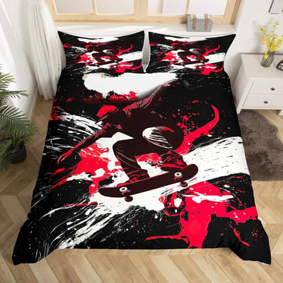 Tiener Skateboard Dekbedovertrek Jongens Hipster Graffiti Stijl Dekbedden Kinderen Extreme Sporten Thema Cool Skate Beddengoed Set EU Single(135*200cm)3pcs