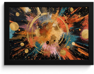 Poster in lijst - Fotolijst 30x20 cm - Posters - Explosie - Verfstructuur - Goud - Abstract - Posterlijst zwart - Decoratie - Wanddecoratie woonkamer - Muurdecoratie slaapkamer