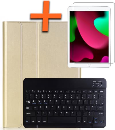 Hoesje - Geschikt voor Apple iPad 7 (2019) - 10.2 inch - 7e Generatie - Met Screenprotector - Keyboard Book Cover - Toetsenbord Case - Hoes - Goud