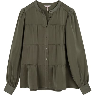 EsQualo Blouse Seams Sateen Leaf Green Maat: 36 | Longsleeves Outlet | Dames | Groen