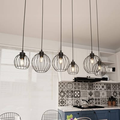 EMIBIG LIGHTING Hanglamp Nando, 6-lamps, 125 cm, zwart, metaal, E27