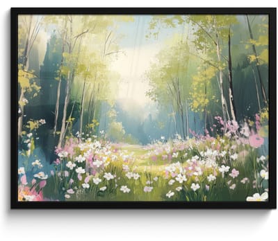 Poster in lijst - Fotolijst 70x50 cm - Posters - Bos - Schilderstijl - Kleurrijk - Posterlijst zwart - Decoratie - Wanddecoratie woonkamer - Muurdecoratie slaapkamer