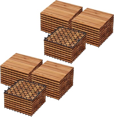 Houten Tegels - Terrastegels Balkontegels - Buiten Vloeren - Praktisch Kliksysteem - 54 Stuks - Houtkleur