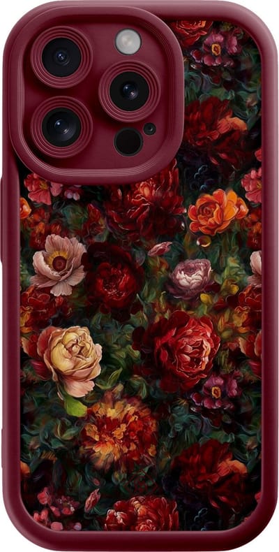 Casimoda® hoesje - Geschikt voor iPhone 15 Pro - Floral Garden - Effen telefoonhoesje met lensbescherming - Siliconen/TPU - Backcover - Rood