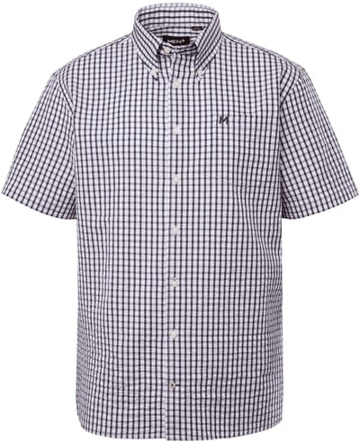 Men Plus - Heren - Ruitenoverhemd korte mouw seersucker buttondown-kraag - Navy blauw - Maat L