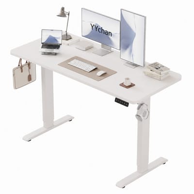 YYchan Bureau Elektrisch Verstelbaar 140x60 - Zit Sta Bureau met Geheugenfunctie - Eendelig Werkblad & Stabiel T-Frame - Ergonomisch Gaming Bureau - Sneeuwwit