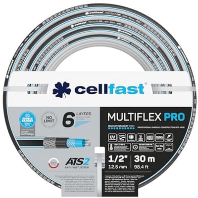 Cellfast MULTIFLEX PRO tuinslang, robuust, 6-laags, ATS2 vlecht, uv-bestendig, algen, vrij van zware metalen, fluweeltechnologie, 35 bar, -20/+65 ° С temp. 3/4", 30 M