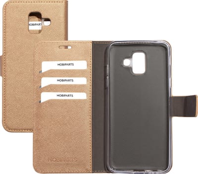Mobiparts hoesje geschikt voor Samsung Galaxy A6 (2018) - Saffiano Wallet/Portemonnee hoesje - Magneet Sluiting - 3 Opbergvakken - Bruin Koper