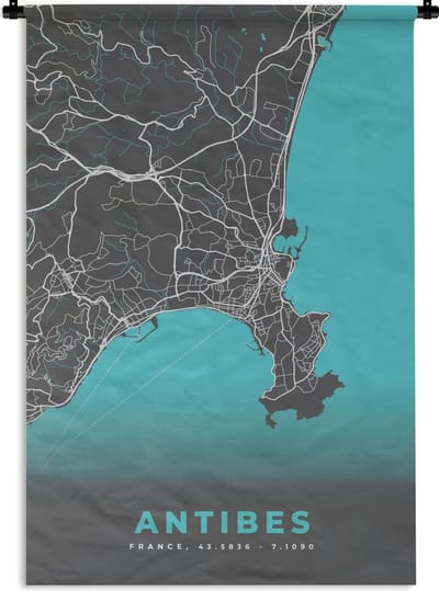 Wandkleed - Wanddoek - Antibes - Frankrijk - Plattegrond - Kaart - Stadskaart - 120x180 cm - Wandtapijt