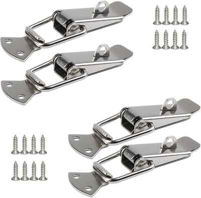 4-Pack Spring-Loaded Toggle Latches, Stainless Steel Spring Toggle Clasp with Padlock Hole, suitable for cabinets, wooden boxes, toolboxes and cases, Medium Size