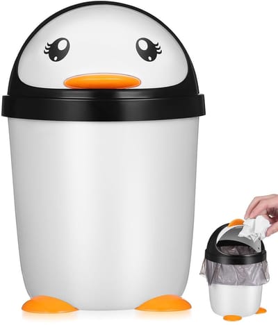 Prullenbak in Pinguïnvorm met Kanteldeksel - Plastic Organizer voor Slaapkamer, Kantoor en Badkamer