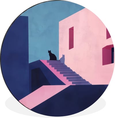 WallCircle - Wandcirkel - Muurcirkel - Kat - Trap - Gebouwen - Schaduwcontrasten - Aluminium - Dibond - 30x30 cm - Binnen en Buiten