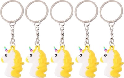 5x Gele Unicorn Emoji Sleutelhanger
