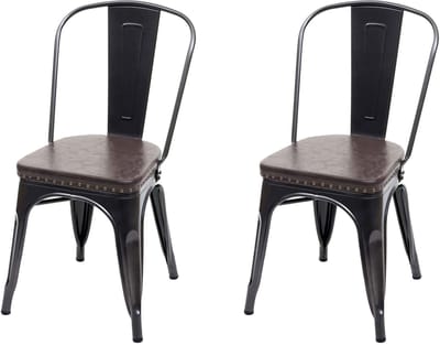 Set van 2 eetkamerstoelen MCW-H10e, keukenstoel Chesterfield metaal kunstleder industriële gastronomie ~ zwart-bruin