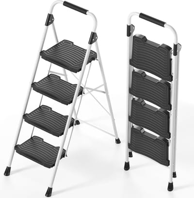 Opvouwbare Ladder met 4 Treden - Stevige Trapladder met Antislip Pedalen en Handrail - Ideaal voor Thuis, Kantoor en Tuin