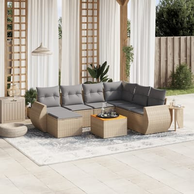 vidaXL - 8-delige - Loungeset - met - kussens - poly - rattan - beige
