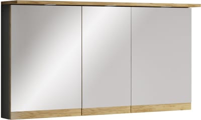VCM Badspiegelschrank mit Beleuchtung und Steckdose – Spiegelschrank Bad mit 3 Türen und 4 Fächern – Badezimmerschrank hängend – H. 59 x B. 110 x T. 23 cm, Cosila