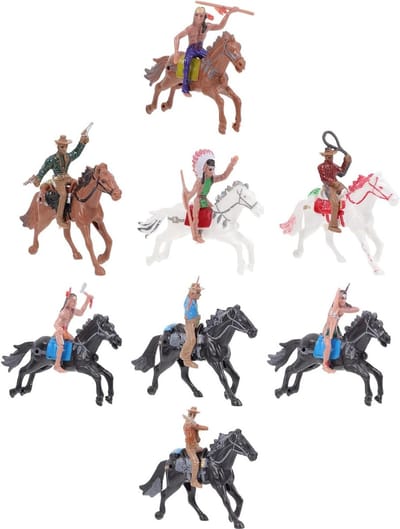 8-delige set Indiase figuren, actiefiguren met paard en cowboy miniaturen voor Wild West decoratie