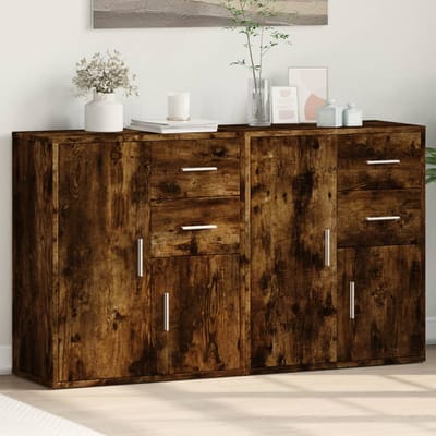 vidaXL - Dressoirs - 2 - st - 60x31x70 - cm - bewerkt - hout - gerookt - eikenkleurig