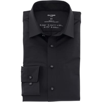 OLYMP Luxor 24/Seven modern fit overhemd - zwart tricot - Strijkvriendelijk - Boordmaat: 38