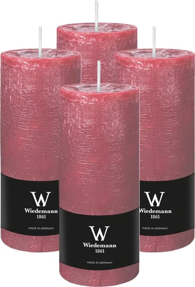 Wiedemann Cilinderkaars/stompkaars - 4x - rustieke kaars - oudroze - 7 x 16 cm - 66 branduren