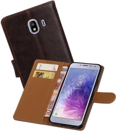 Zakelijke Book Case Telefoonhoesje Geschikt voor de Samsung Galaxy J4 - Portemonnee Hoesje - Pasjeshouder Wallet Case - Mocca
