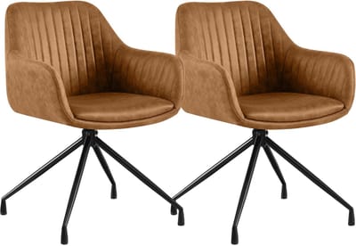 CLP Welby Set van 2 eetkamerstoelen - met armleuning - klassiek - draaibaar - Vintage kunstleer/licht bruin