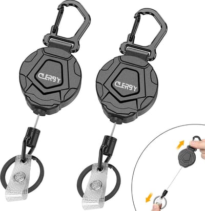 Clerby Uittrekbare Sleutelhanger - keycord trekkoord - set van 2 - staaldraad