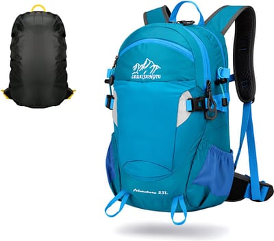 CarryQuest® - 25L Outdoor Hiking Rugzak - Lichtgewicht Nylon Backpack met Wateropslag, Drinksysteem, Regenhoes, Rugventilatie & Patchwork Design - 45x27x17 cm - Blauw