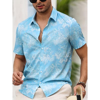 Tropische Palmbladprint Korte Mouw Knopen Heren Overhemd Casual Zomerstijl Strandkleding Casual Overhemd 4XL gray