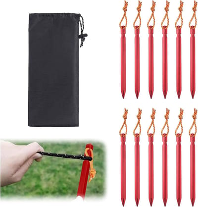 Allecto Plus - Tentharingen 12 stuks 18 cm met reflecterend touw, stormbestendige zandspikes voor campingtenten