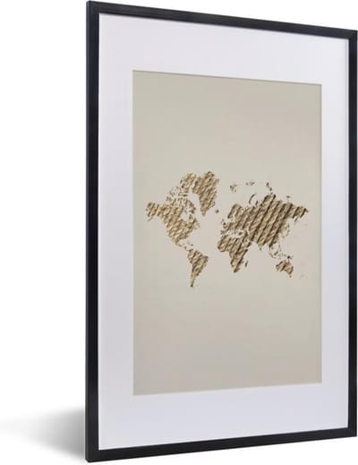 Poster in lijst - Fotolijst 40x60 cm - Posters - Wereldkaart - Touw - Design - Posterlijst zwart - Decoratie - Wanddecoratie woonkamer - Muurdecoratie slaapkamer