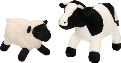 Pluche knuffel boerderijdieren set - Koe en Schaap/lammetje - van 22 cm - Zachte kinder knuffels