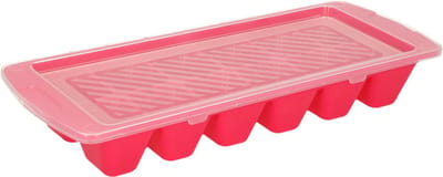 Plasticforte IJsblokjesvorm - roze - 1x stuks - met afsluitdeksel - 28 x 11 cm - ijsklontjes bakje