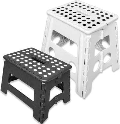 Opvouwbare opstapkruk met rubberen loopvlak en handgreep - 39 cm - Wit