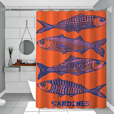 Retro Keuken Vis Blauw Sardines Rood Kreeft Tonijn Eenvoudig Douchegordijn Badkamer Douchegordijn Makkelijk Schoon Schrob Licht Ondoorzichtig 90x180 cm
