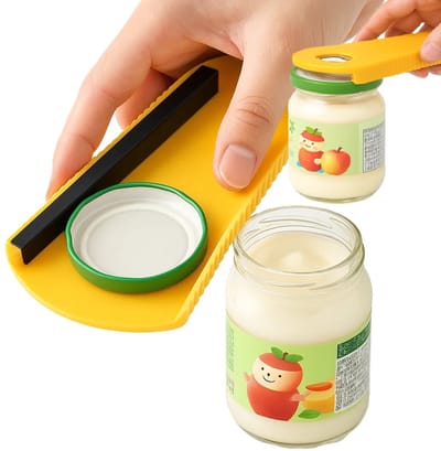 4 in 1 Dekselopener I Potopener I Fles Opener I Keuken Hulp Opener I Blik Opener I Bierfles Opener I Grip Opener I Geel