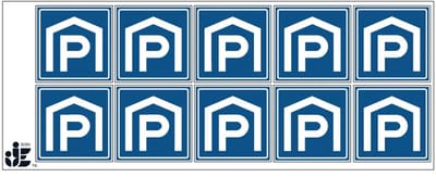 Parkeergarage sticker - E15 | 5 x 5 cm - 10 stuks per vel