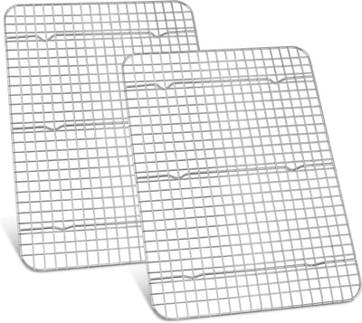 Set van 2 RVS Koelroosters, Groot 42 x 29.2 x 2 cm, Perfect voor Bakken, Roosteren en Grillen, Vaatwasserbestendig