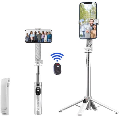 Selfie Stick - Aluminium - Tripod - Bluetooth Afstandsbediening - Uitschuifbaar - Statief - Universeel - Wit