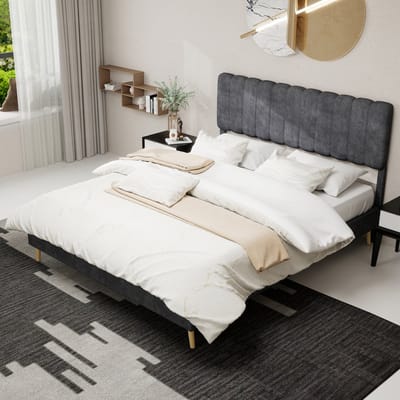 Tweepersoonsbedden - 160x200CM - Modern Minimalistisch Zacht Bed Lage Box - Comfortabel Hoofdbord - Grijs (Geen Matras)
