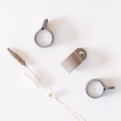 The Leather Rebel - Waxinelichthouder Taupe - Leer