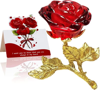 Kristallen Roos - Eeuwige Bloem - Decoratie Huis - Handgemaakt K9 Glas - 12.7 x 10.4 cm - Rood