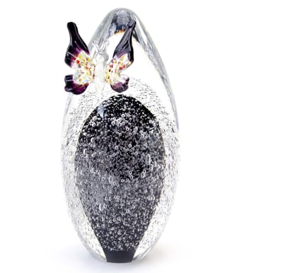 Loranto - Mini urn Kristal Ovaal - Zwart - Transparante vlinder