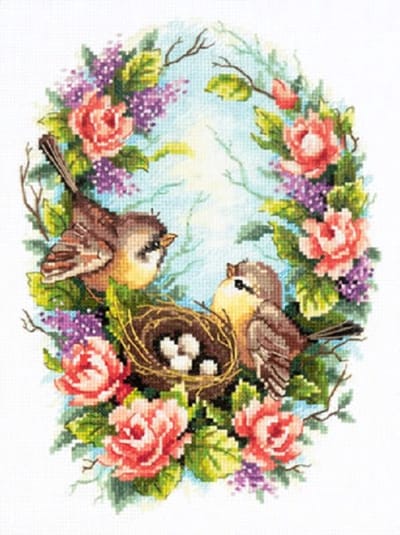 Borduurpakket familie nest vogels met telpatroon Chudo Igla (Magic Needle) 064-005